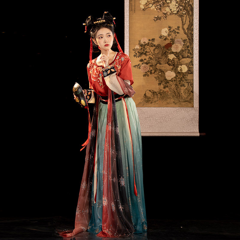 重回汉唐步生原创唐制坦半袖齐腰褶裙全套汉服女春秋汉服