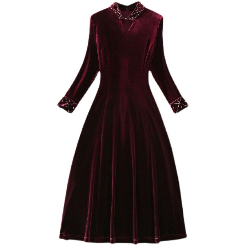 金丝绒连衣裙秋冬新款高端大牌妈妈装收宴会礼服礼服