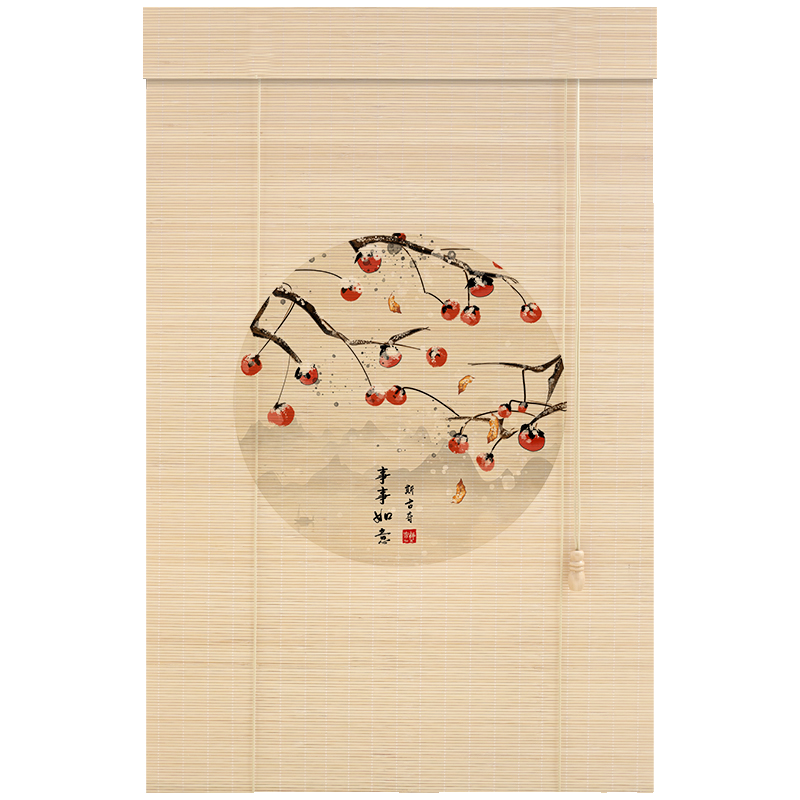 中式竹帘印花卷帘古风挂画隔断装饰喷绘窗帘卷帘