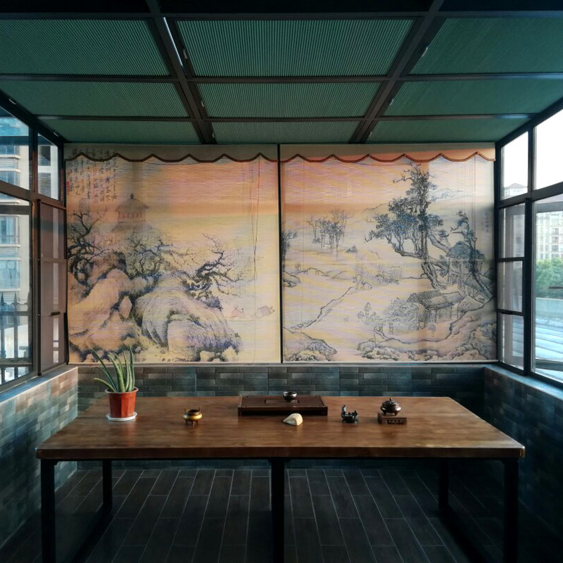 升降印花竹帘卷帘窗帘中式式禅意古风客厅阳台卷帘