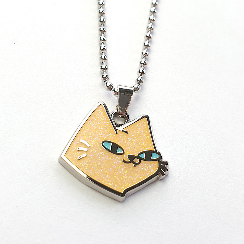 现货leon karssen蓝污猫阴阳眼猫头可爱趣味情侣项链pendant新品-mc