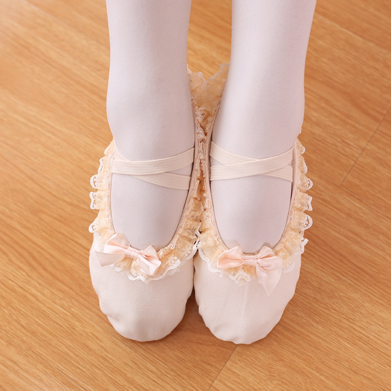 舞鞋幼儿儿童大红舞蹈鞋公主芭蕾芭蕾舞花边练功芭蕾舞鞋
