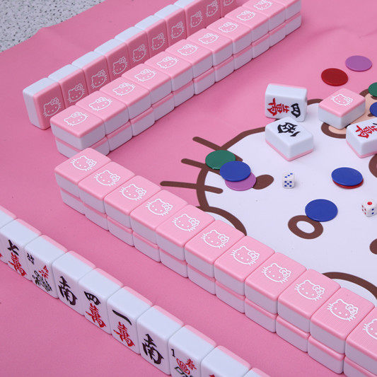 软包版hellokitty麻将卡通麻将家用手搓红凯蒂猫kt麻将中大号