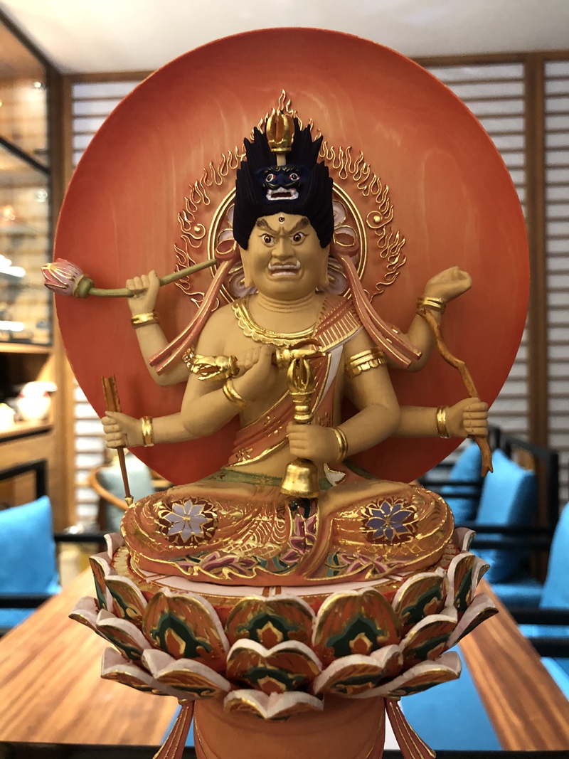 修明堂唐密东真言爱染明王如法法相木雕佛像家居摆件