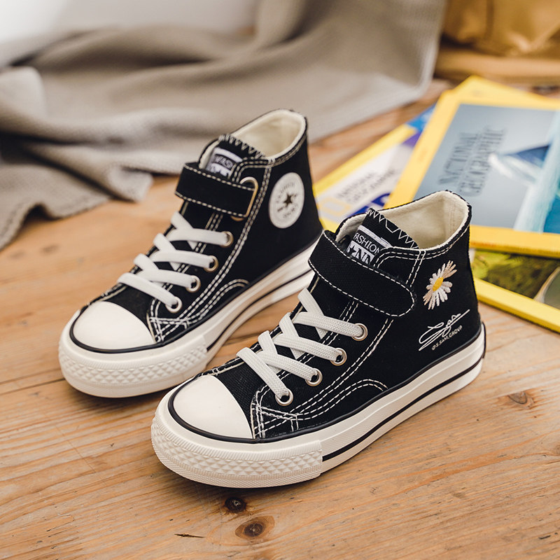 儿童潮流板鞋帆布黑白高帮春秋小孩女孩5男童帆布鞋