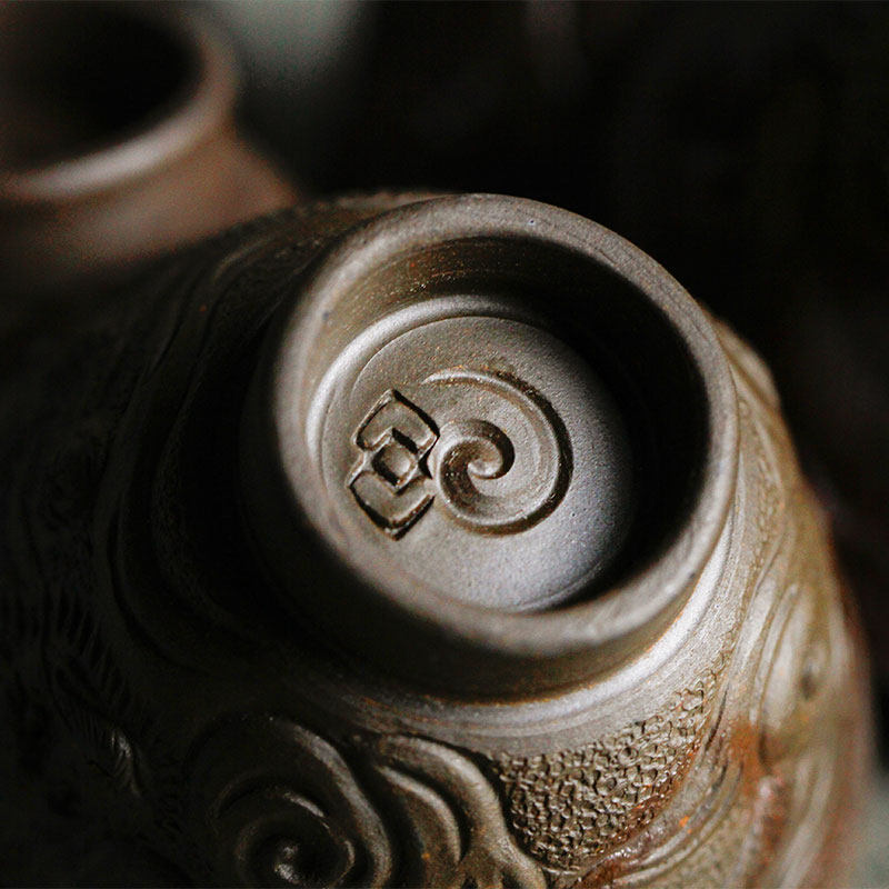 小众日本备前烧名家小西陶古柴烧龙纹杯茶杯茶杯