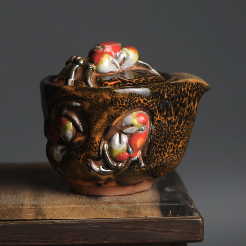 螃蟹宝瓶天神蟹杯茶杯茶壶公道志野烧水水月茶壶