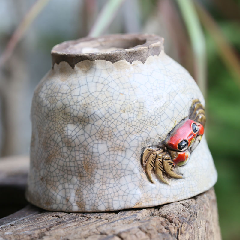 日本进口茶杯中古螃蟹收藏二六乐山水月烧波功夫茶具