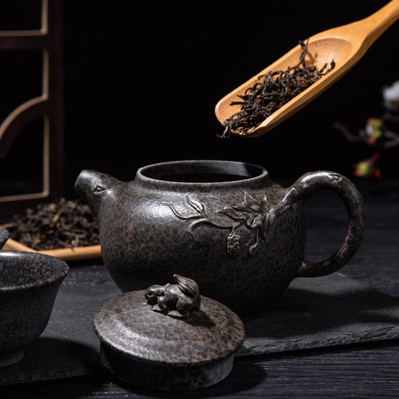 茶壶安化冰碛岩茶茶具天然石壶手工整石雕刻豹茶壶