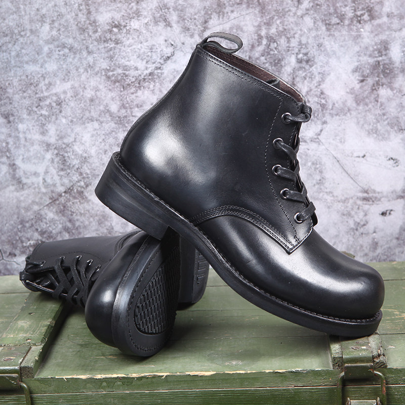 3516舰艇皮靴高腰手工皮鞋真皮圆头系带上线高帮鞋