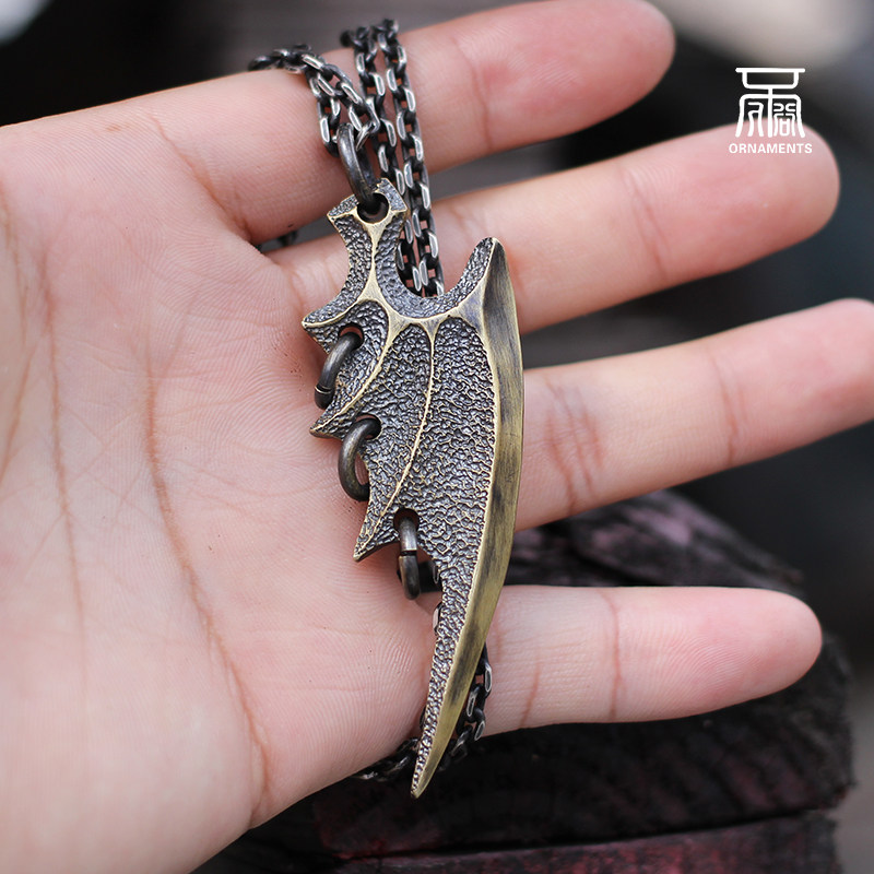 天使恶魔飞翼纯银黄铜男女项链吊坠暗黑羽毛项坠