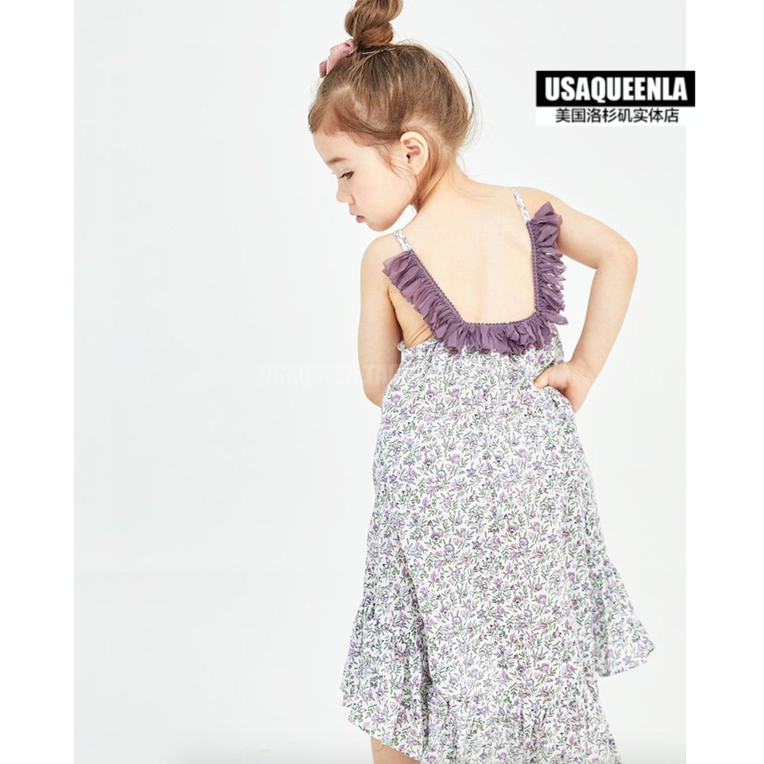 上海美国正品petitehailey春夏新款女童紫色荷叶连衣裙