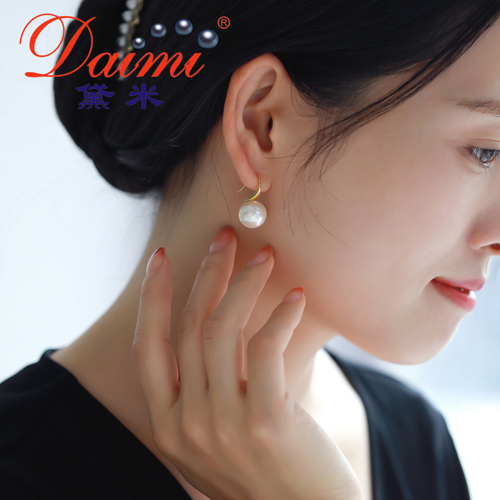 黛米高雅g18k高跟鞋耳环1213mm正圆强光淡水大珍珠耳饰