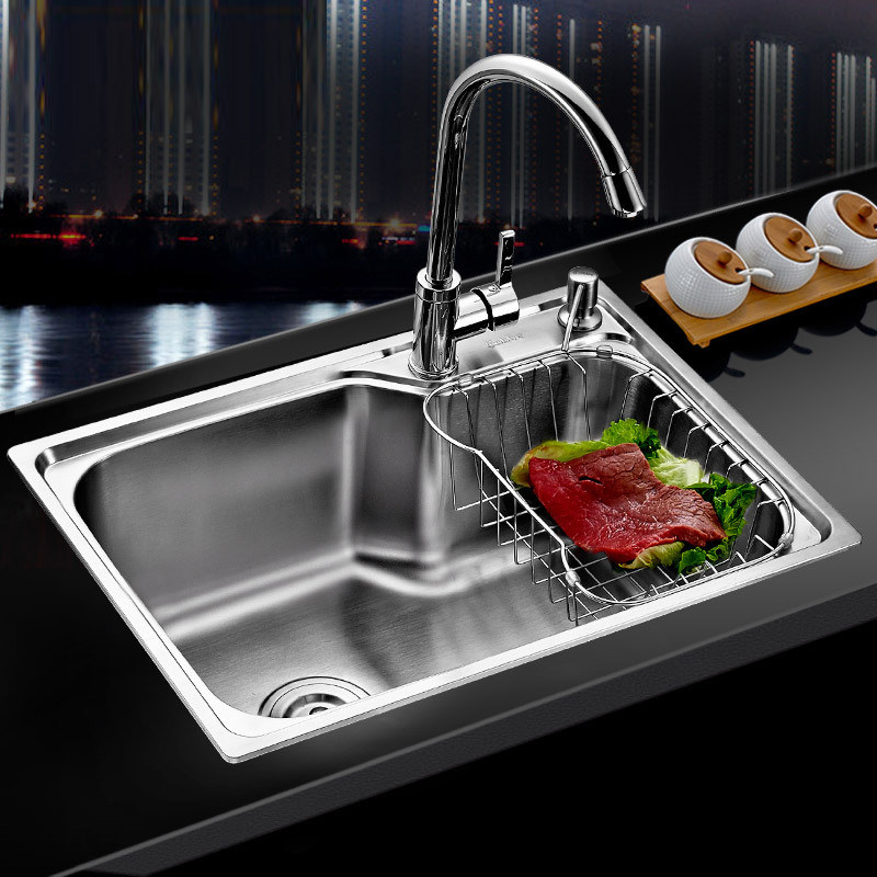 卡贝水槽单槽 304不锈钢厨柜台下大单盆家用洗菜盆厨房水池洗碗池