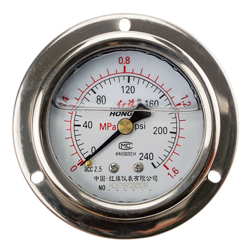 红旗带边耐震压力表ytn60zt液压油压yn防震减震压力表