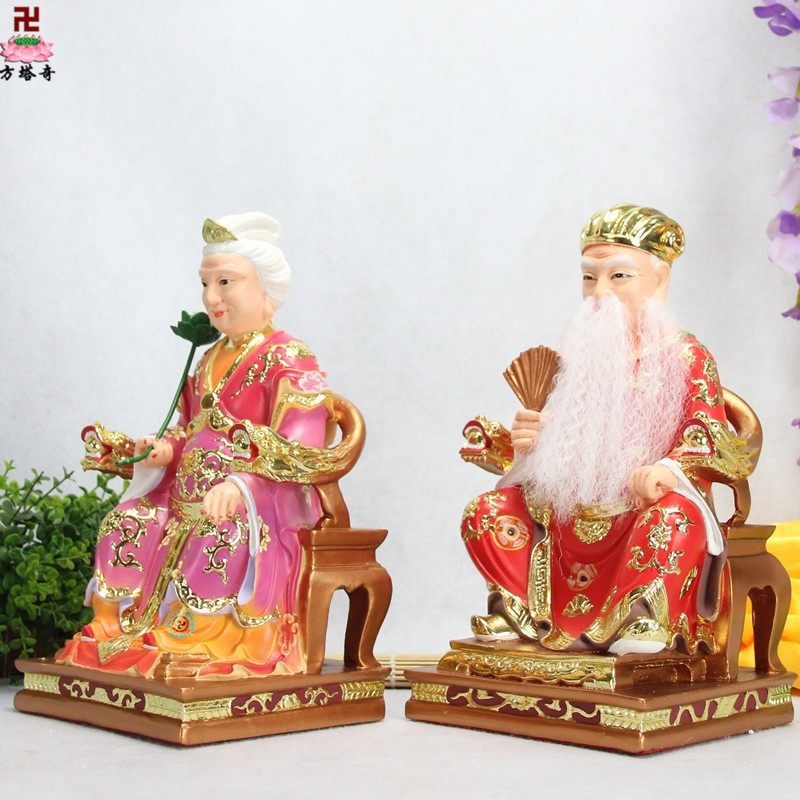 土地中式12寸七彩花公花婆像护花使者守护神桌面神像装饰摆件