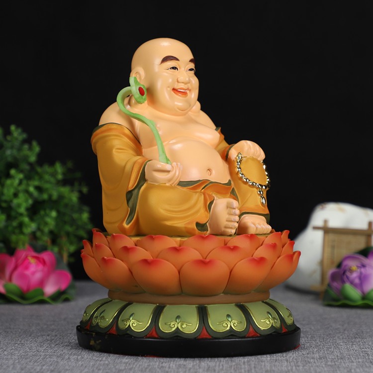 家居10寸佛像布袋莲花佛坐佛笑弥勒罗缎金罗缎装饰摆件