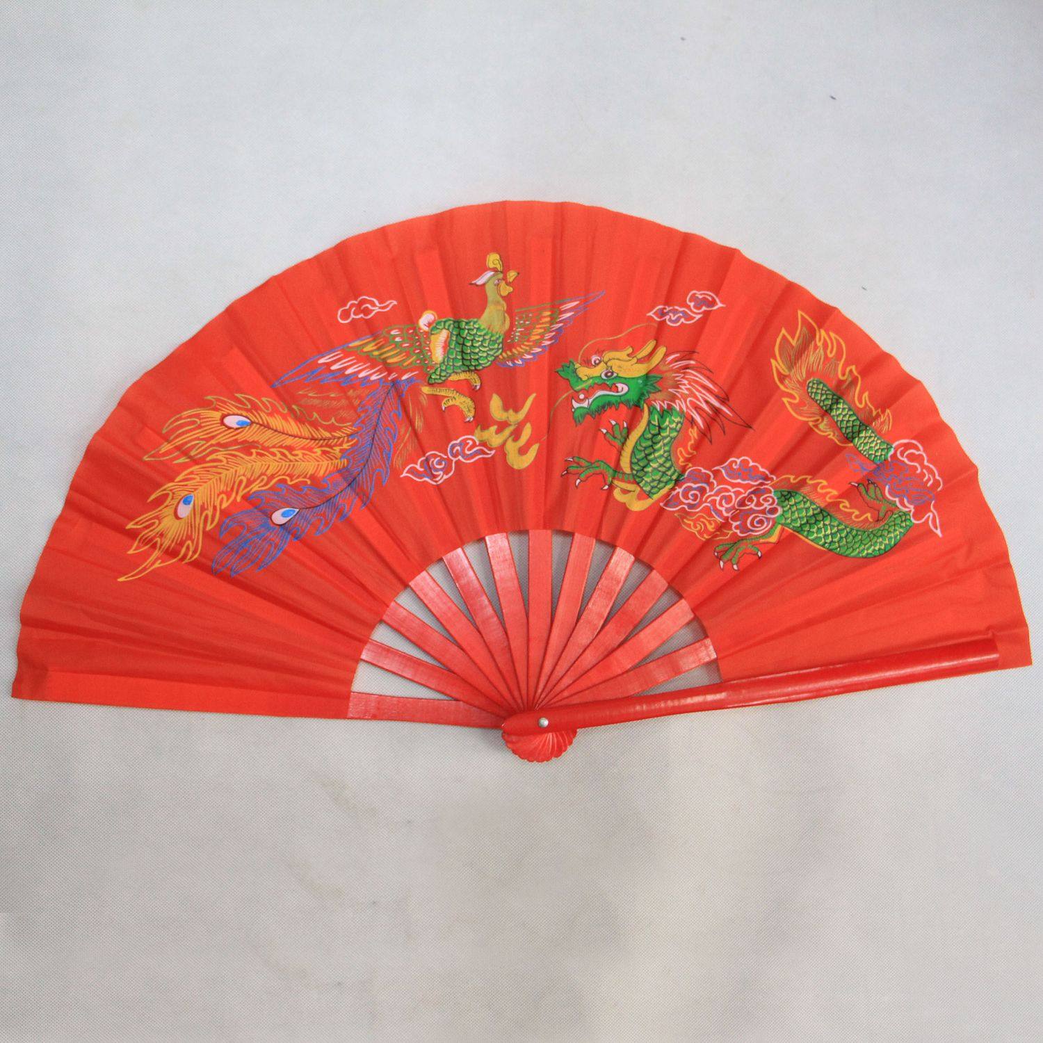 太极武术练功功夫扇龙凤图案竹骨一尺送扇袋舞蹈太极扇