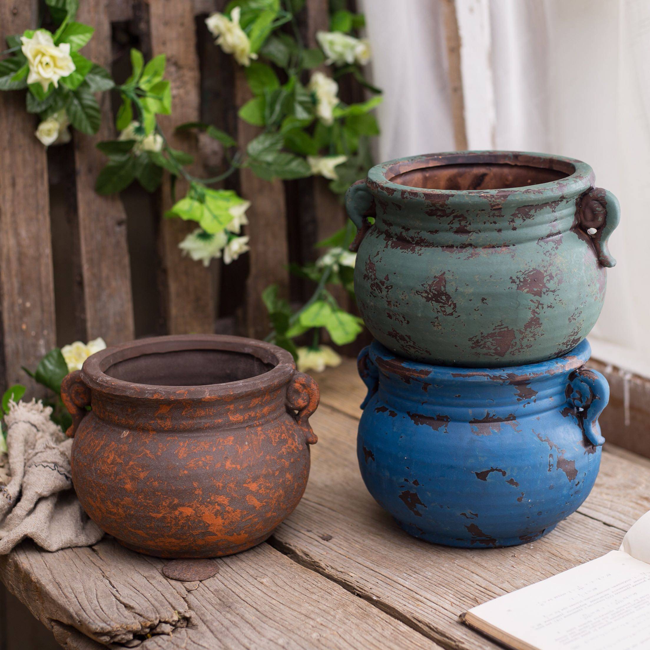 多肉花盆仿古陶瓷花器透气个性粗陶盆复古植物陶瓷罐