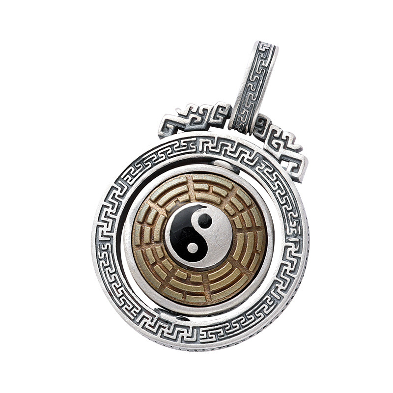 纯银阴阳太极八卦转动吊坠九宫牌车男女护身符项坠