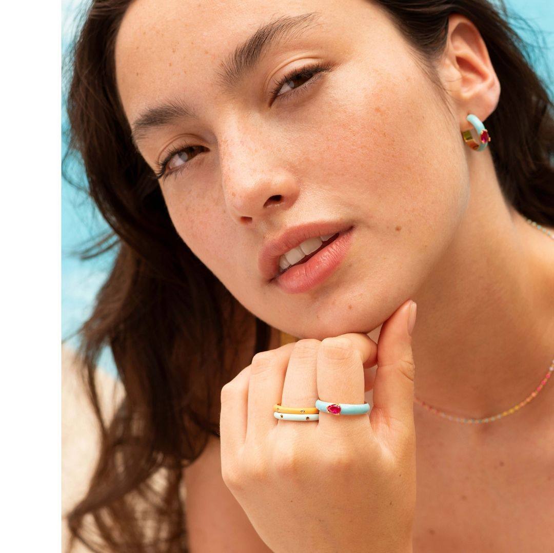 欧洲轻奢瑷嘉莎agatha耳钉彩色珐琅锁骨链宝石戒指手链小清新