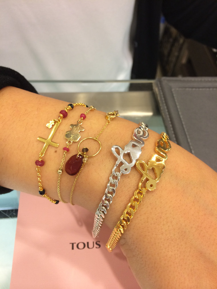 欧洲西班牙正品tous桃丝熊十字架玛瑙宝石纯银镀金手链314931590