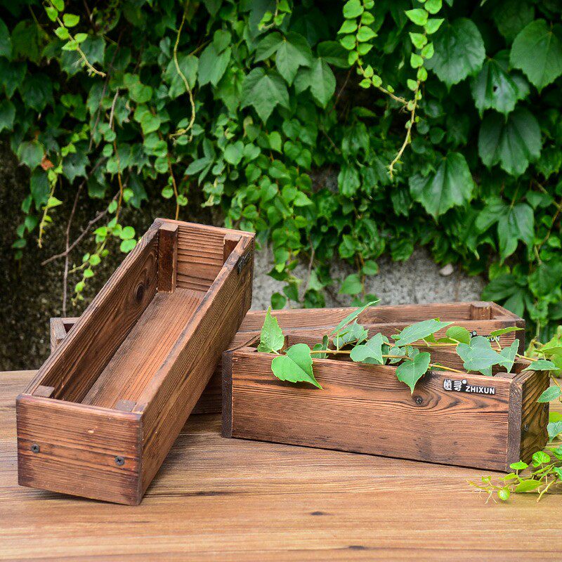 碳化防腐花盆多肉枯木创意实木长方形木质原木花盆