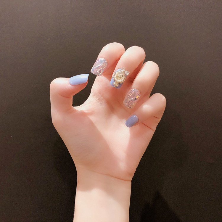 高品质 假指甲成品 水波纹玉色指甲成品可穿戴指甲贴片