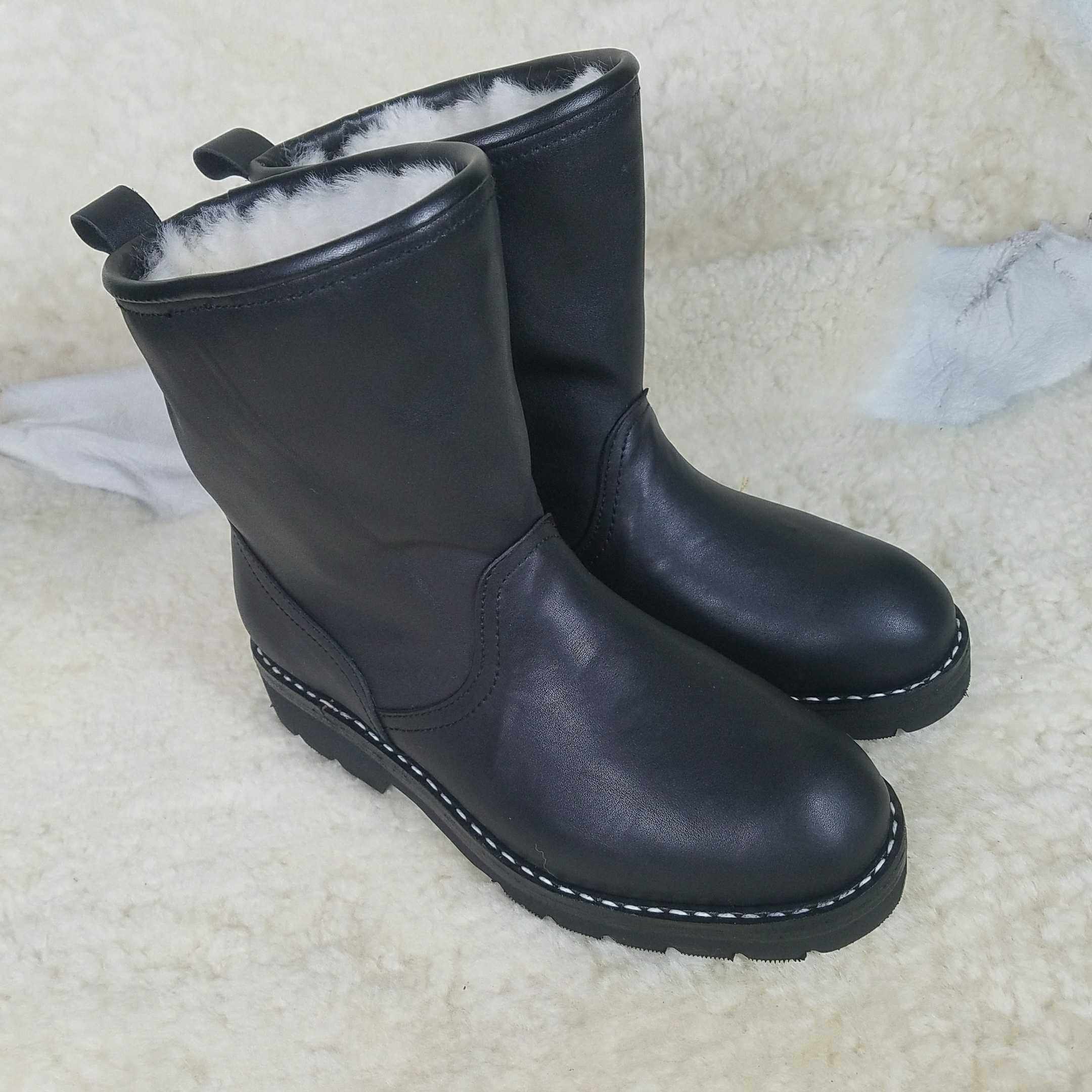 蒙古古国羊羔皮毛一体内里软皮短靴套筒牛皮时装靴