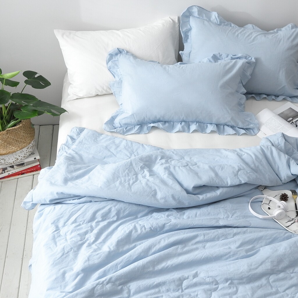 ins风全棉荷叶边水洗棉夏凉被三件套简约北欧