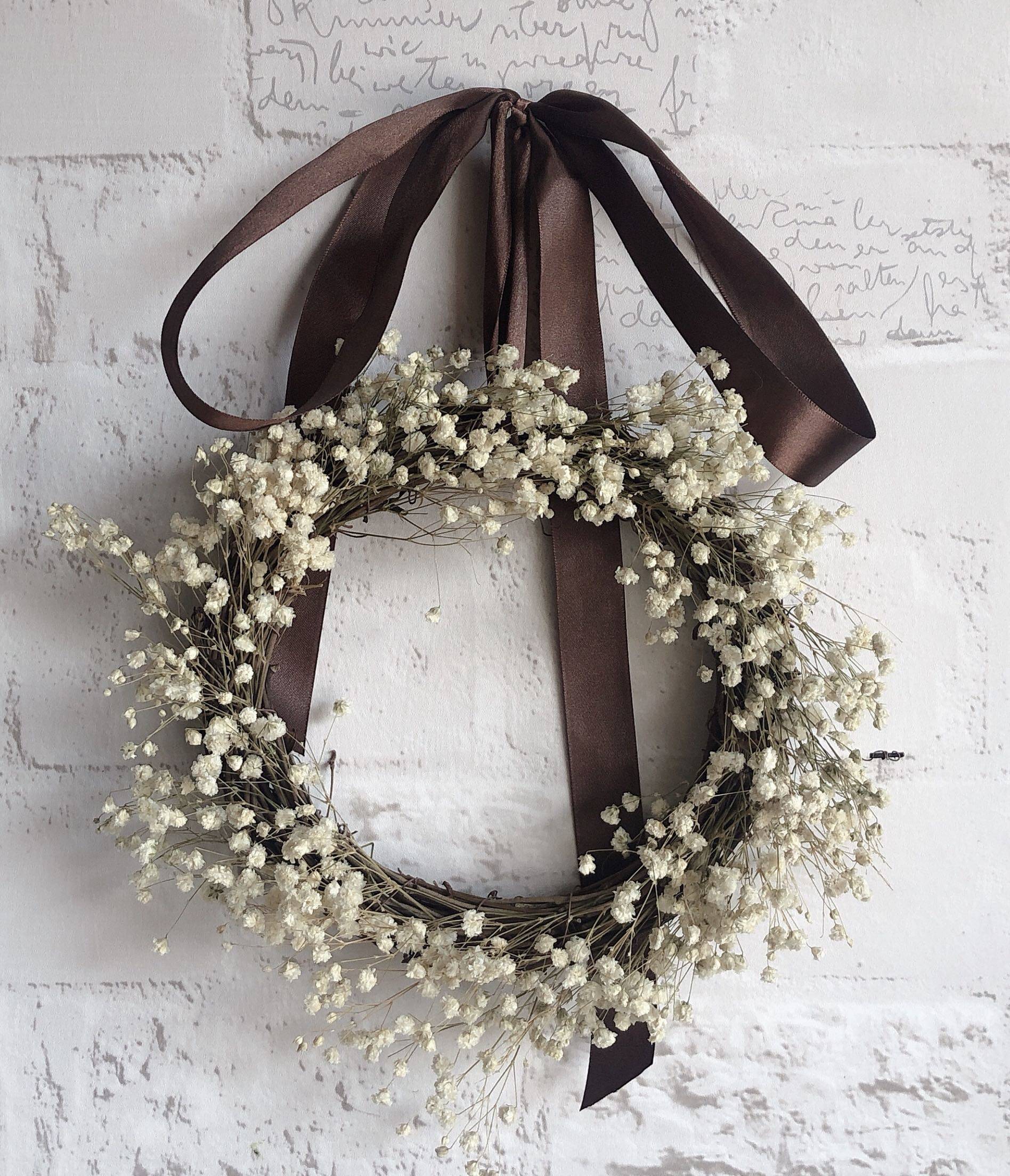 素雅乡村乡村风风格永生满天星藤编花环门楣花丝干花