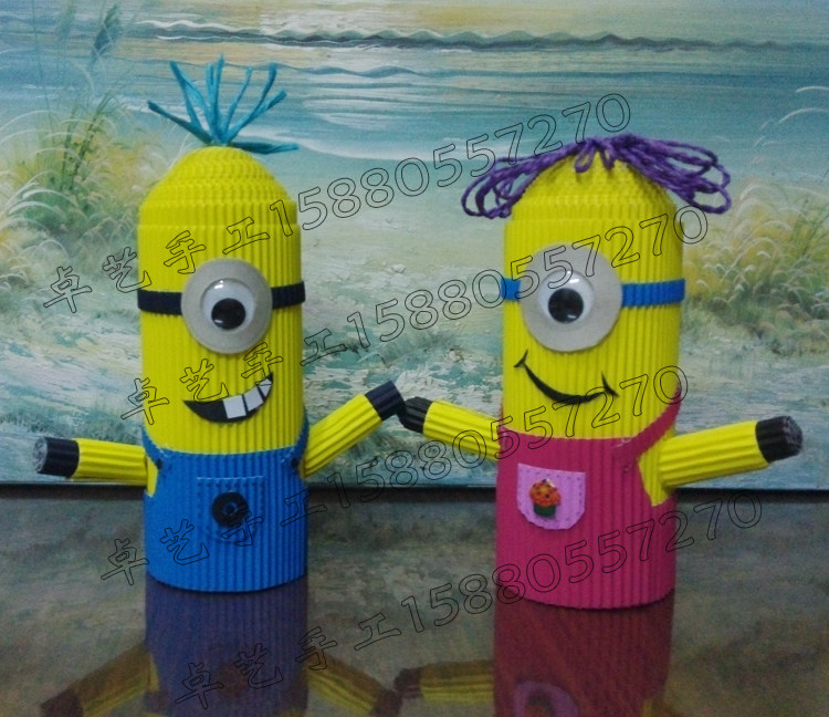 废物利用纸筒面巾纸心环保手工小黄人幼儿变废为宝纸类手工成品