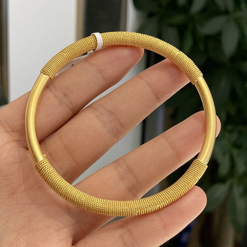 古法圆棍黄金手镯花丝金线寓意缠绕一生足金手饰