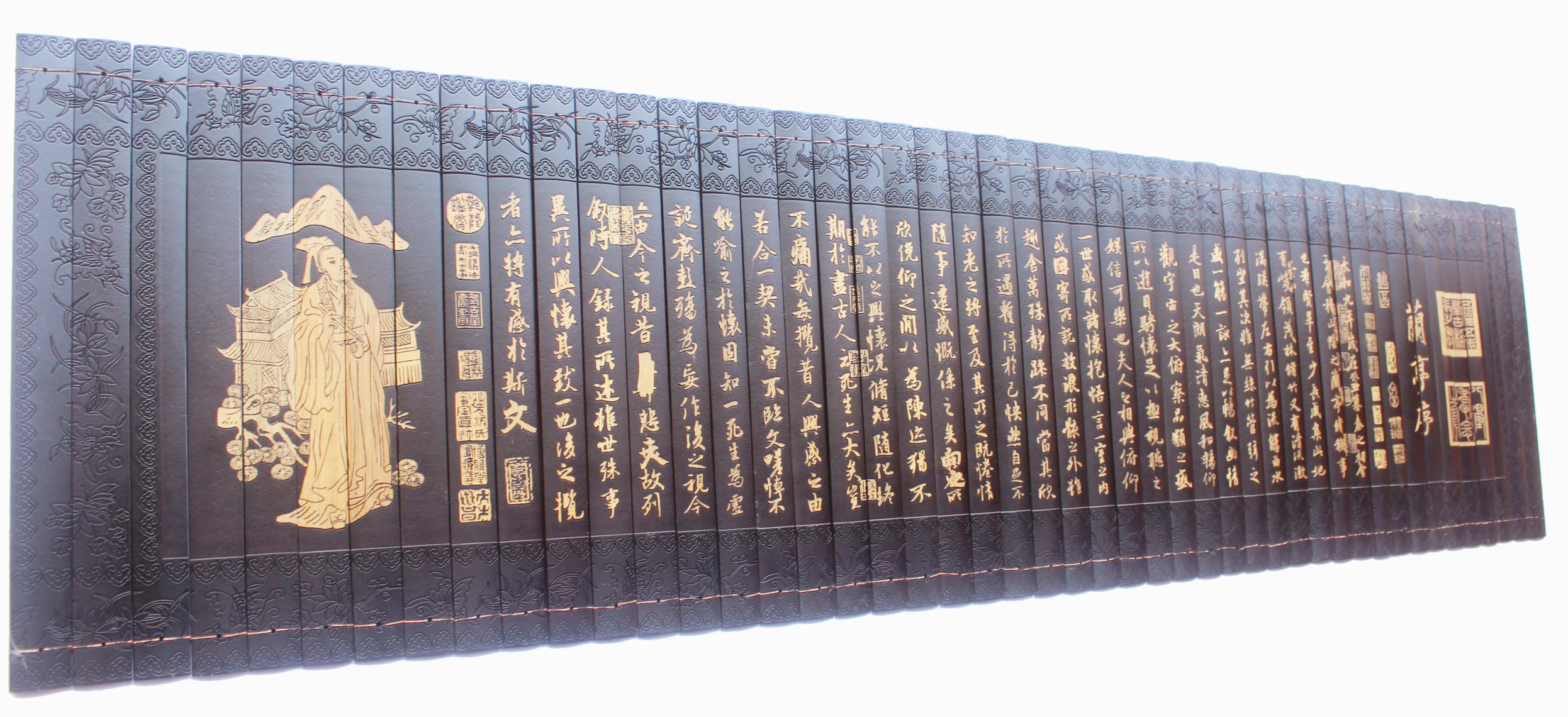 兰亭序竹简刻字复古摆件 竹雕刻字画竹雕竹刻 家居客厅装饰画