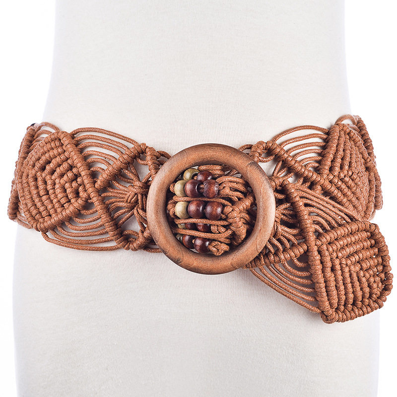 女士时尚蜡绳编织织圆波西宽腰腰带民族风腰链腰带