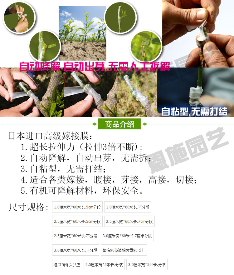 日本嫁接带 月季芽接花卉自粘进口糯米纸嫁接膜石蜡膜可降解免拆