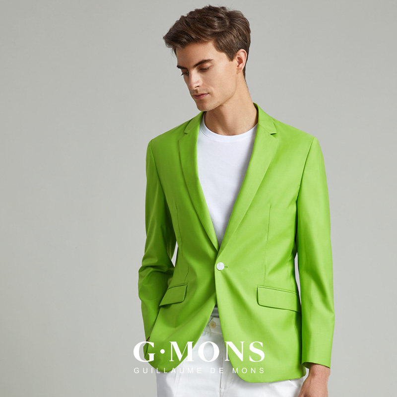 吉约蒙商务休闲绿色西装上衣修身西服外套上班西服