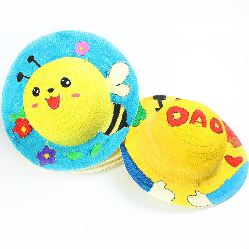 手工儿童绘画涂鸦草帽diy材料幼儿园墙面装饰帽子