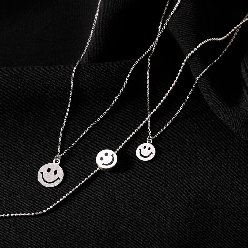 纯银笑脸网红项链微笑简约废话锁骨学生清新项链