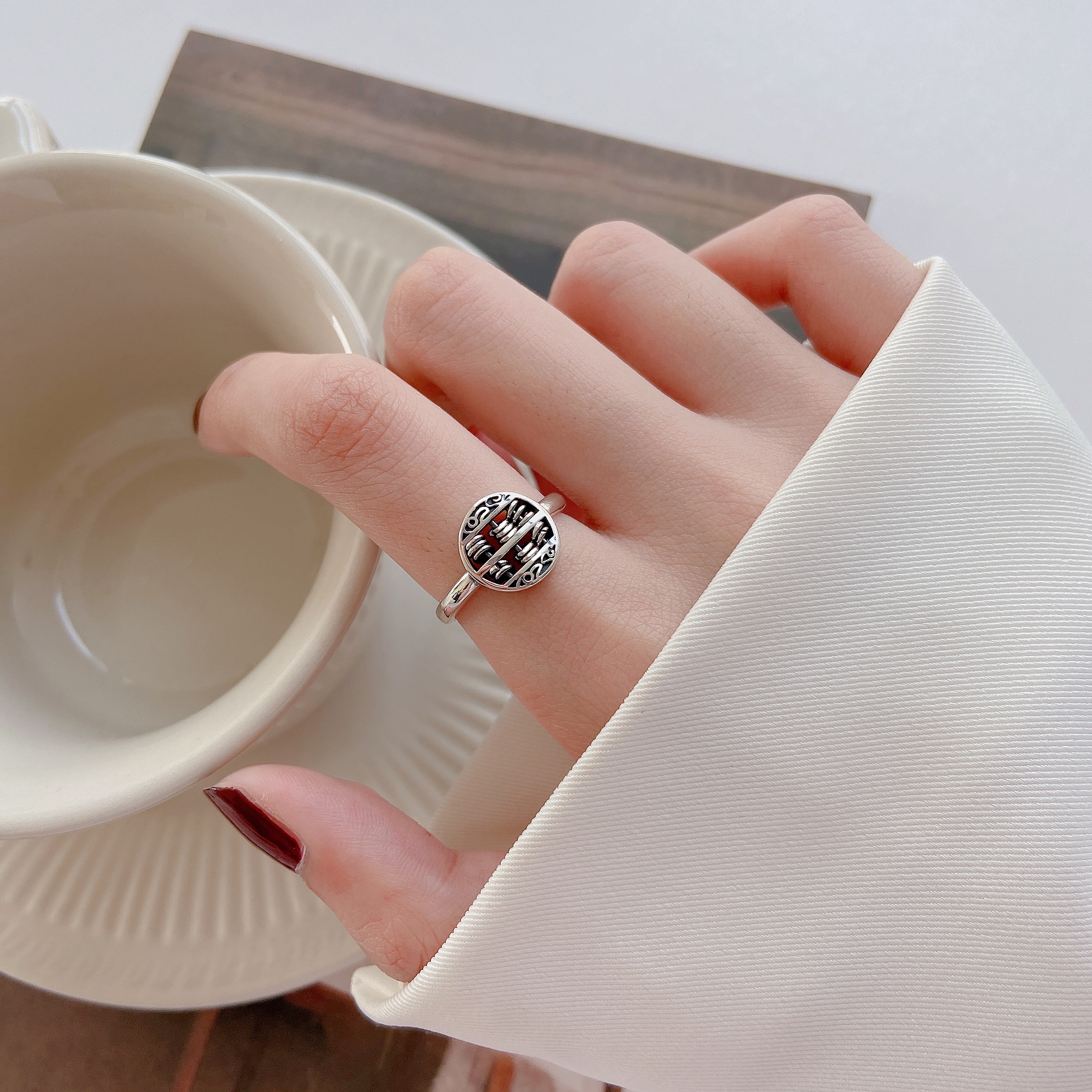 银奥纯银算盘戒指2021年新款新年发财指环时尚戒指