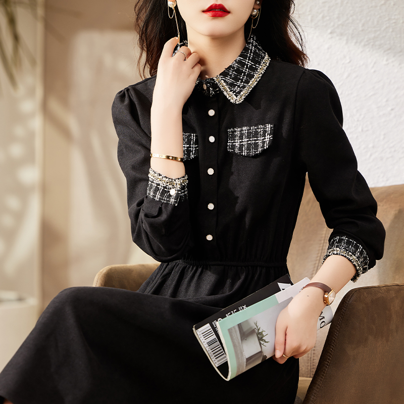 女装官方旗舰店允硕红镯子秋新款长袖气质高腰通勤连衣裙