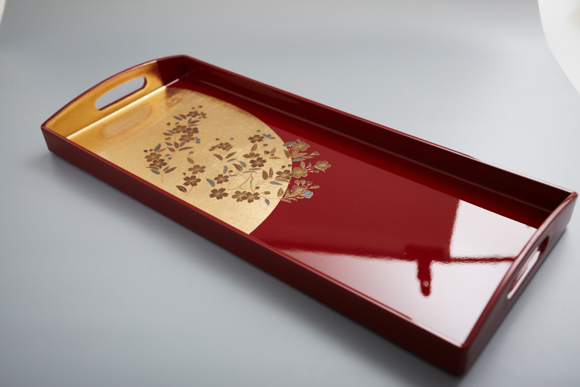 漆器日本进口山中樱花厘米金箔日式茶盘咖啡茶盘