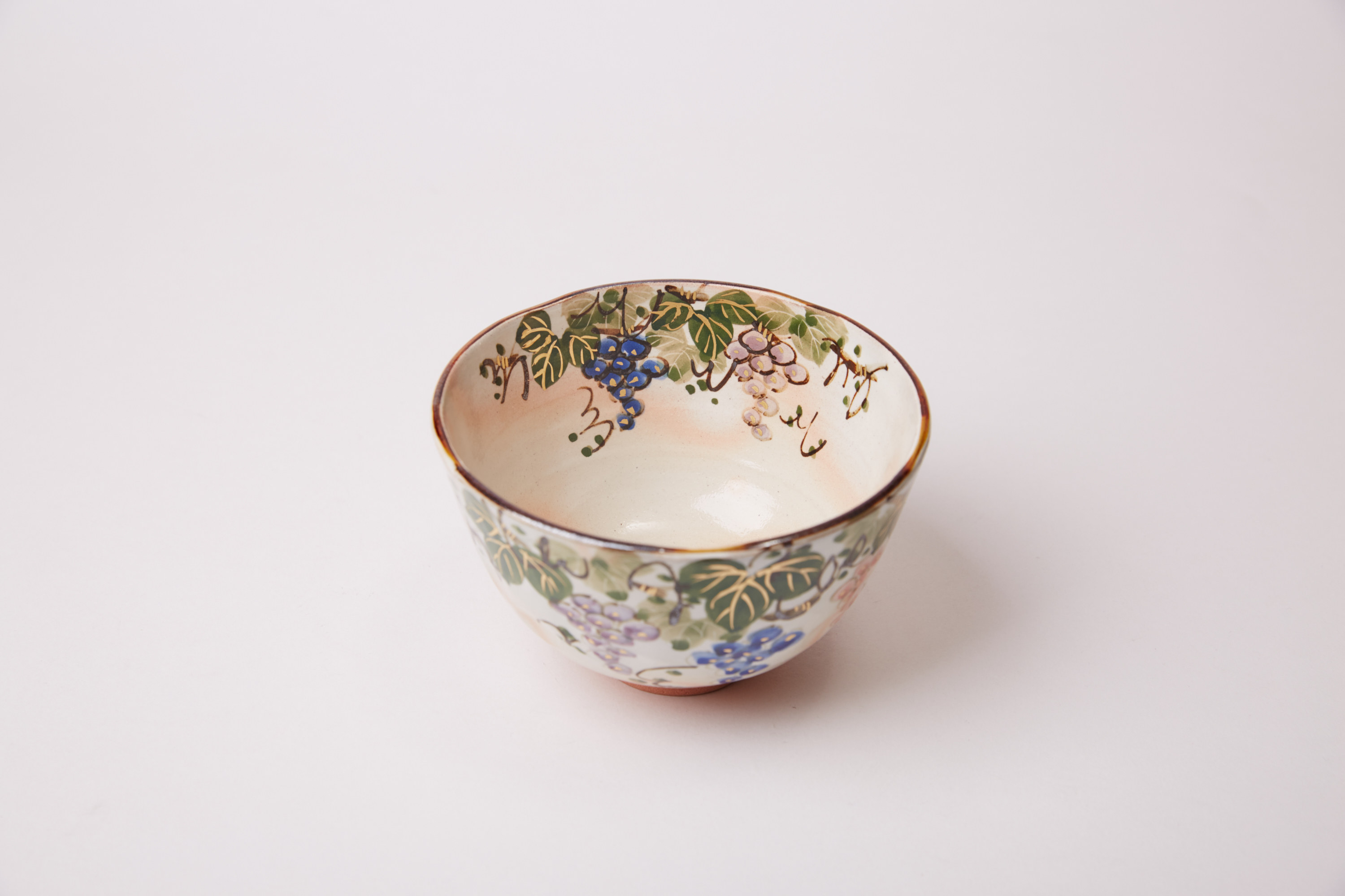 日本进口清水烧作家森俊山手作手绘葡萄图抹茶道