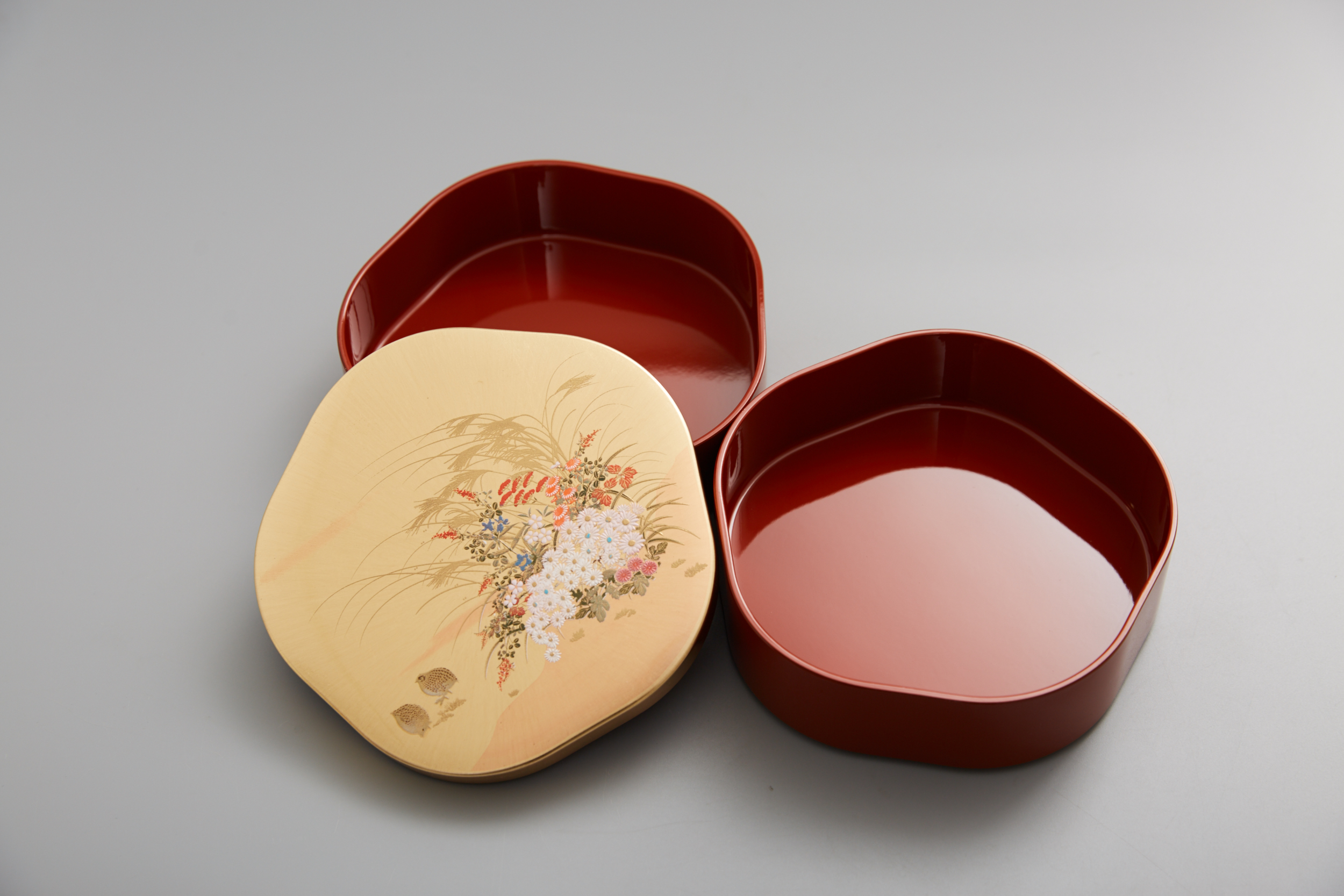 漆器食盒日本进口山中みやひ秋金箔花重日式饭盒