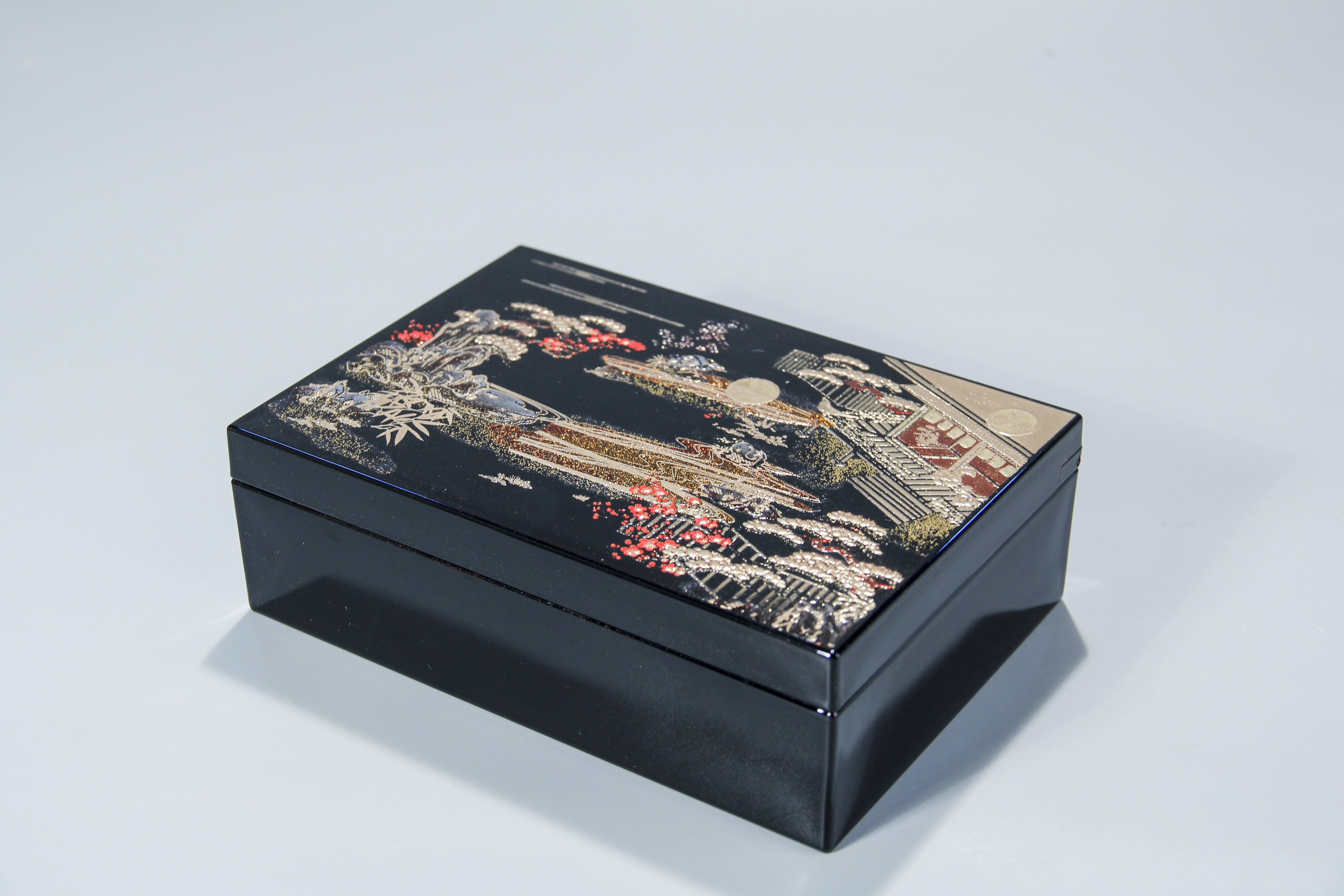 漆器日本进口山中初音镜盒日式带镜收纳盒子首饰盒