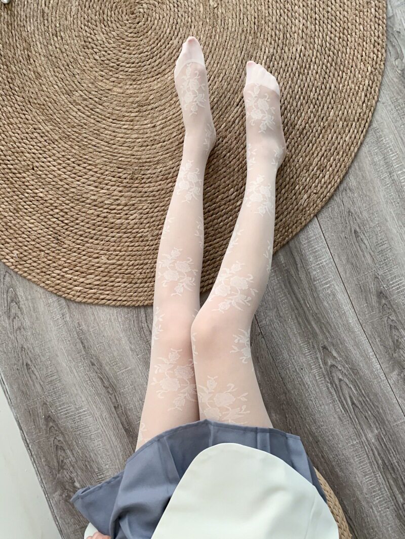 丝袜ins网红白色玫瑰提花蕾丝薄款防脱jk连裤袜