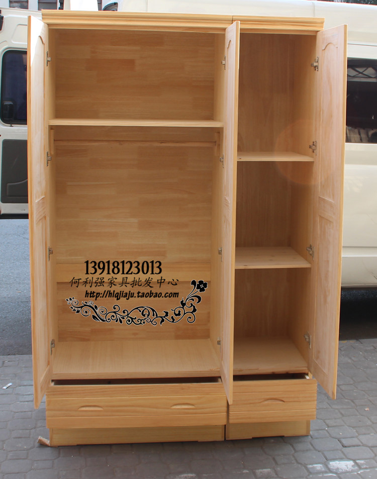 厂家直销】进口樟子松三门衣柜 实木衣柜 三门衣橱 简易衣柜 包邮