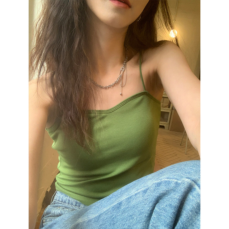 红人馆绿色吊带背心女内设计小众外穿性感带胸背心吊带