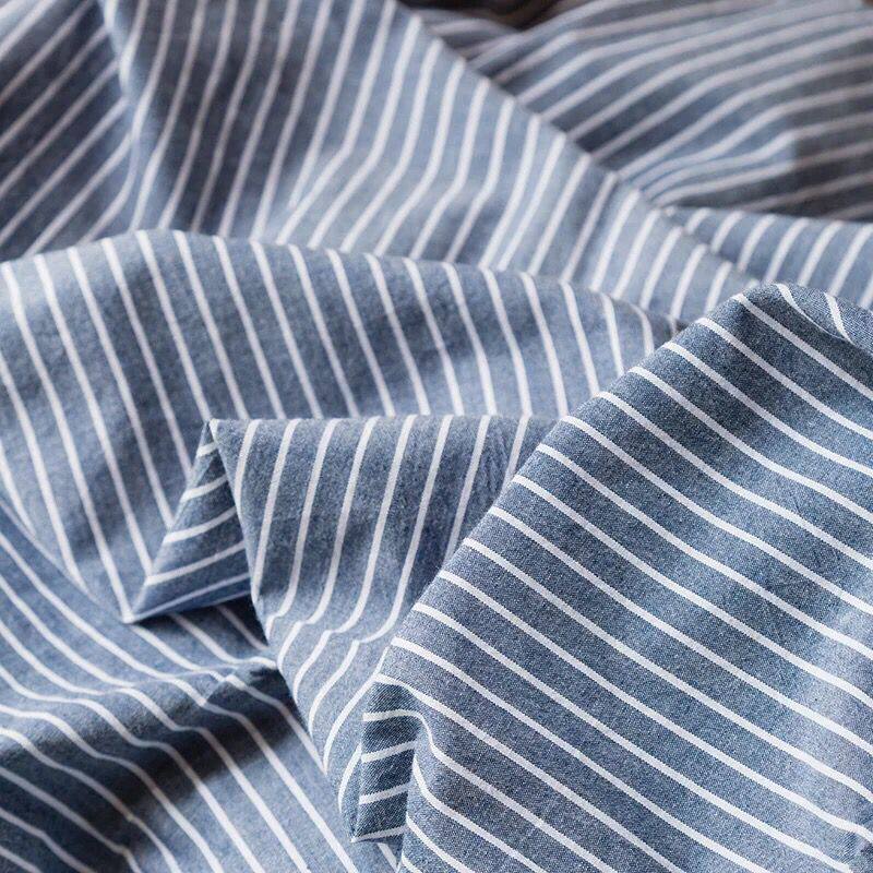 日系无印水洗棉色织纯色条纹面料纯棉全棉裸睡床单被罩布料