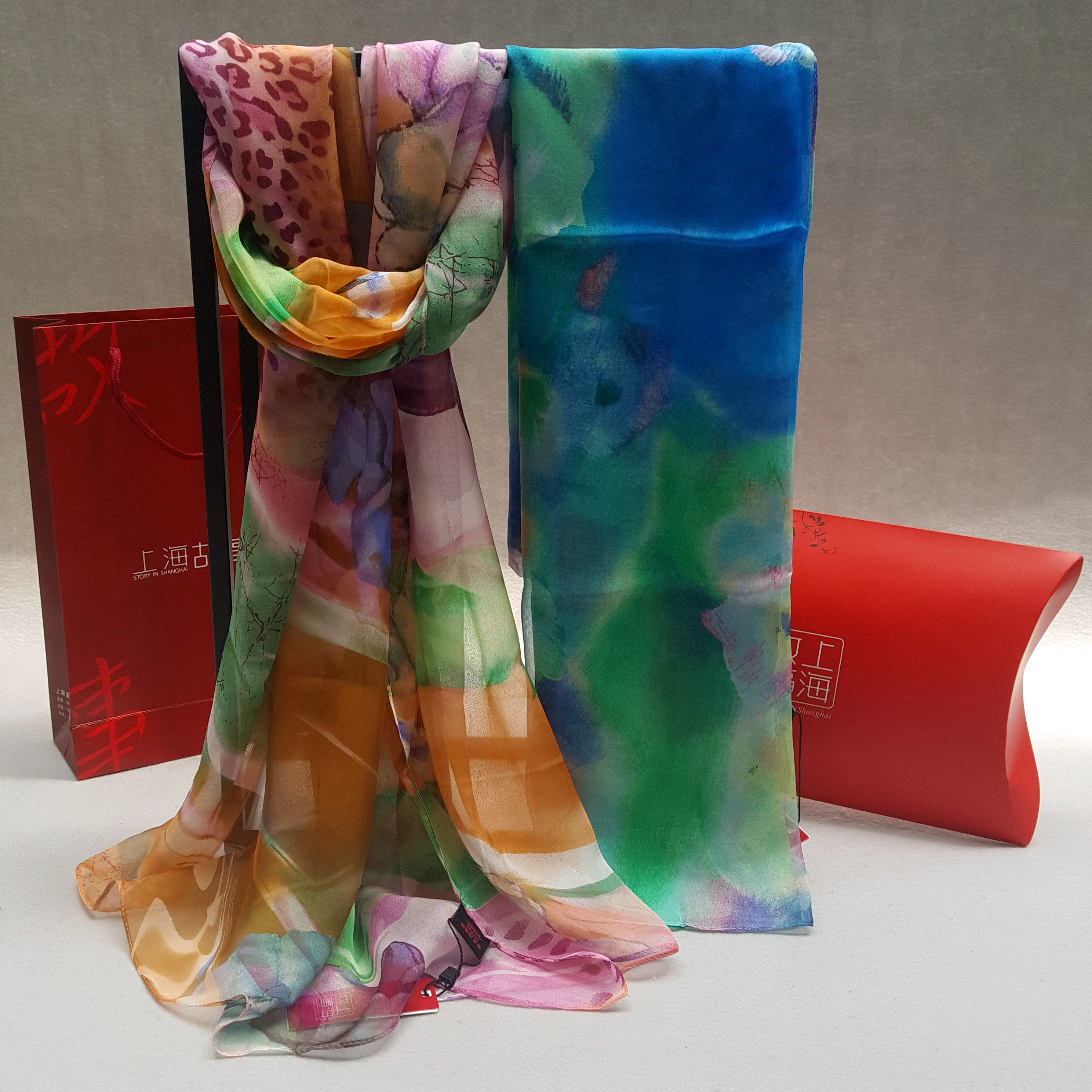 包邮上海故事桑蚕蚕丝真丝丝巾长款杭州丝绸围巾围巾